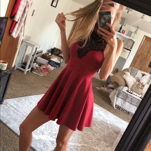 Red short formal dress with lace